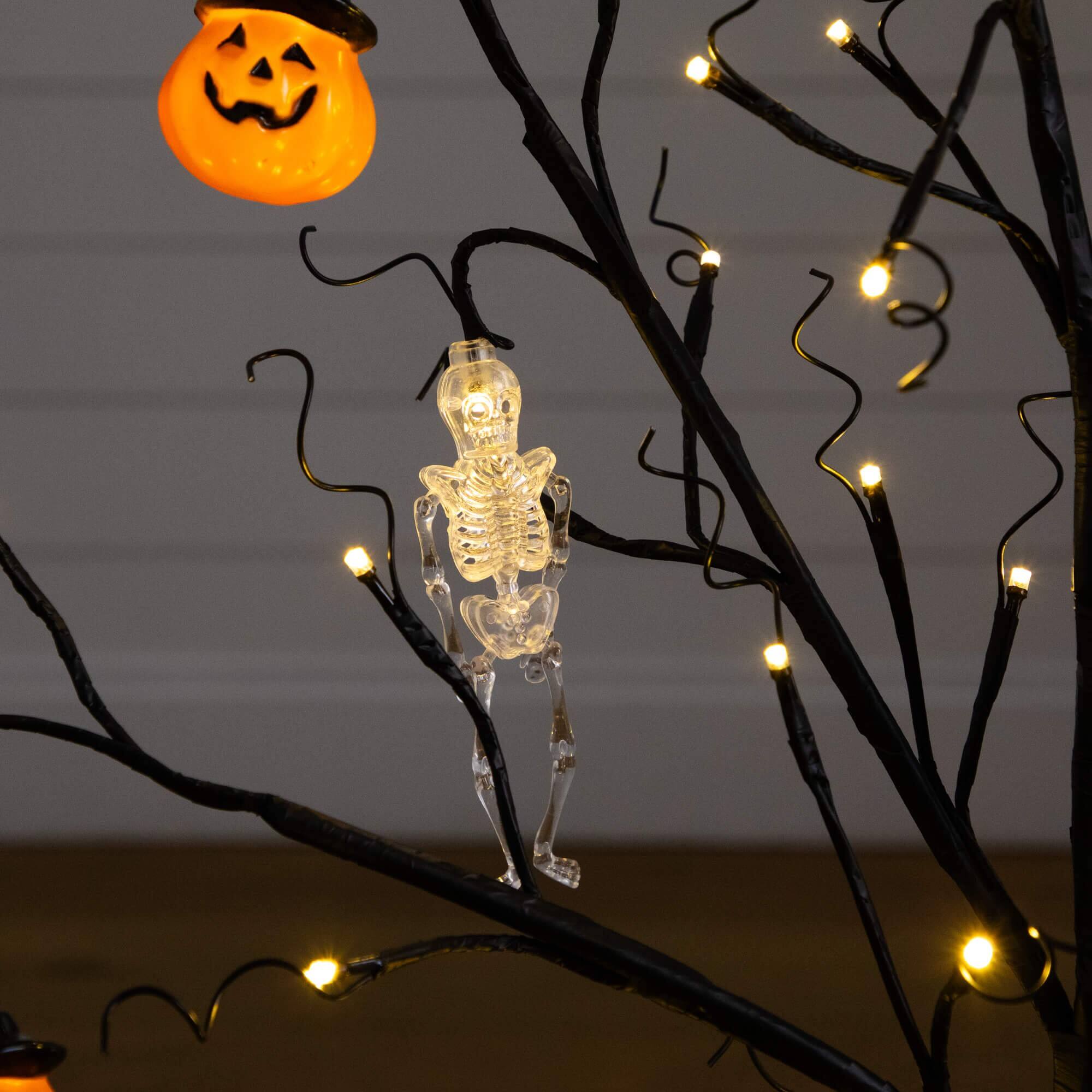 3ft. Pre-Lit Artificial Halloween Pumpkins and Skulls Ornament Tree with 48 Warm White LED Lights